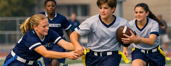 Flag football players in action